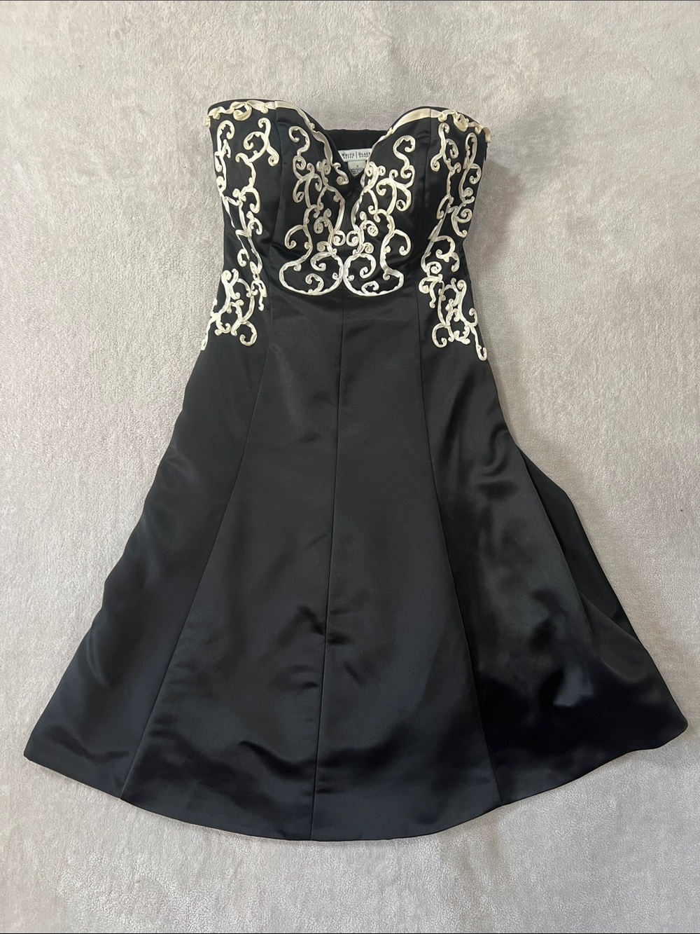 White House Black Market Black Strapless Dress with Ivory Embroidery